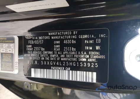 2017 Kia Optima Sxl Turbo from USA, damaged, VIN 5XXGV4L25HG153925